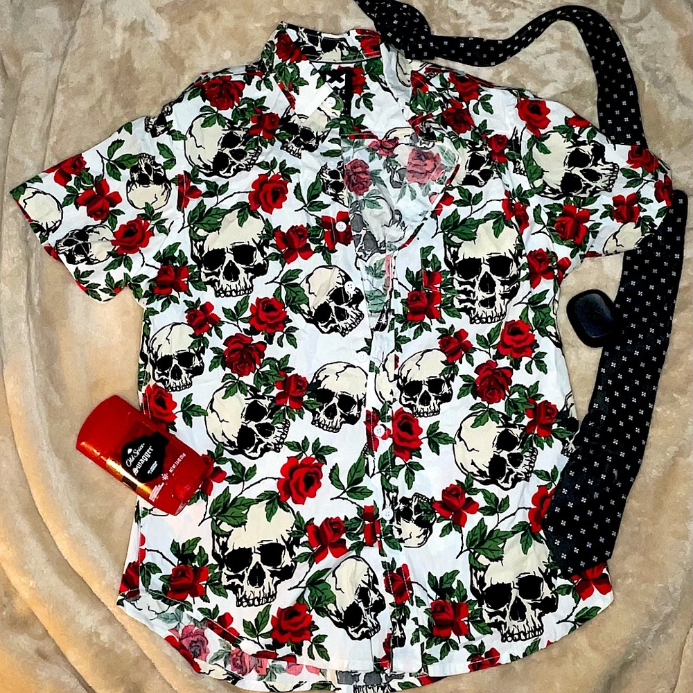 Skull and Rose Print Shirt
